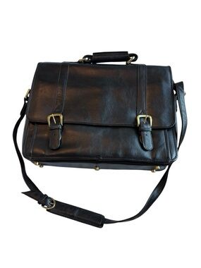 Men's Black Leather Briefcase with Shoulder Strap